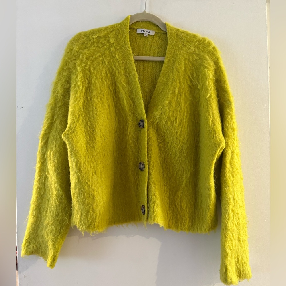 Madewell Brushed V Neck Cardigan Chartreuse Size Medium